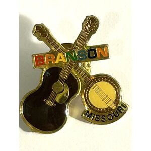 Branson Missouri Lapel Pin Tie Tack Hat Enamel Gold Tone Banjo Guitar Rainbow